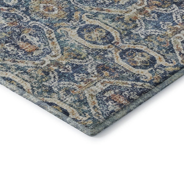 HomeRoots 8' Denim Blue Beige and Copper Medallion Washable Round Rug – Stylish, Durable, UV-Protected Design 688228