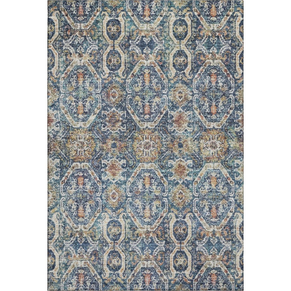 HomeRoots 8' X 10' Washable Denim Blue, Beige & Copper Medallion Area Rug - UV Protected & Stain Resistant Decor 688229