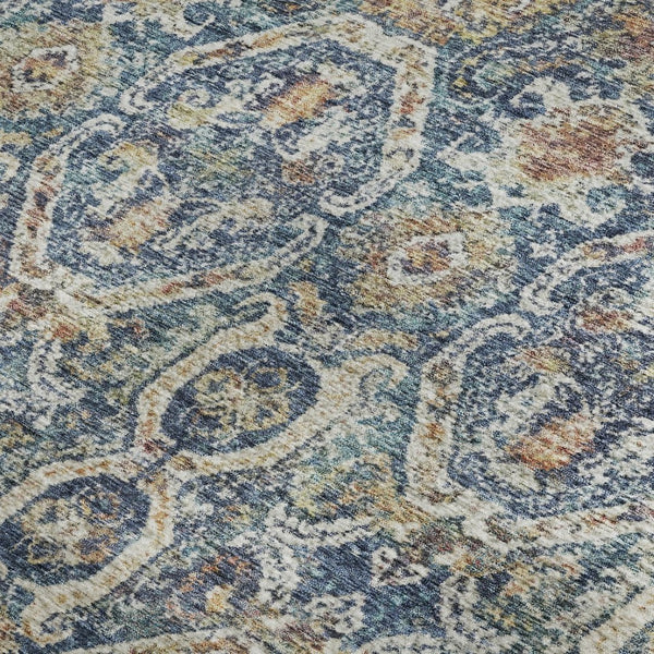 HomeRoots 8' X 10' Washable Denim Blue, Beige & Copper Medallion Area Rug - UV Protected & Stain Resistant Decor 688229
