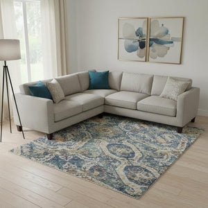 HomeRoots 10' Denim Blue Beige Copper Medallion Rug - Washable, UV Protected, Perfect for Busy Homes! 688231