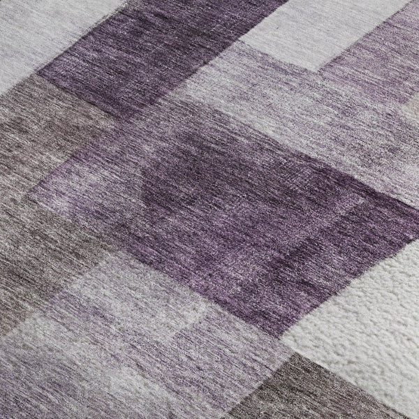 HomeRoots 5' Contemporary Eggplant Gray & Ivory Geometric Washable Area Rug - UV Protected & Stain Resistant 688233