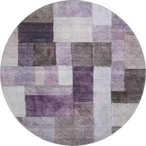 HomeRoots 8' Eggplant Gray & Ivory Geometric Washable Round Rug – UV Protected, Durable & Stylish for Any Space 688234