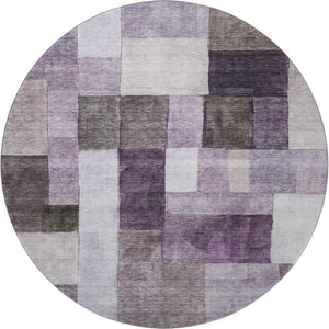 HomeRoots 8' Eggplant Gray & Ivory Geometric Washable Round Rug – UV Protected, Durable & Stylish for Any Space 688234