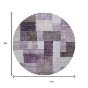 HomeRoots 8' Eggplant Gray & Ivory Geometric Washable Round Rug – UV Protected, Durable & Stylish for Any Space 688234