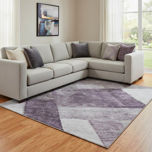HomeRoots 8' X 10' Stylish Eggplant Gray and Ivory Geometric Area Rug - Durable, Washable, UV Protection! 688235