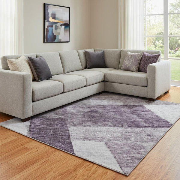HomeRoots 8' X 10' Stylish Eggplant Gray and Ivory Geometric Area Rug - Durable, Washable, UV Protection! 688235