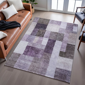 HomeRoots 9' X 12' Eggplant Gray Ivory Geometric Washable Area Rug - UV Protected, Stain Resistant & Stylish 688236
