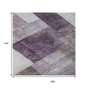 HomeRoots 9' X 12' Eggplant Gray Ivory Geometric Washable Area Rug - UV Protected, Stain Resistant & Stylish 688236