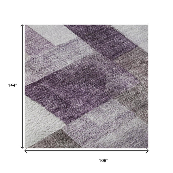 HomeRoots 9' X 12' Eggplant Gray Ivory Geometric Washable Area Rug - UV Protected, Stain Resistant & Stylish 688236