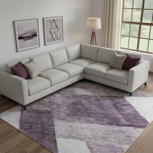HomeRoots 9' X 12' Eggplant Gray Ivory Geometric Washable Area Rug - UV Protected, Stain Resistant & Stylish 688236