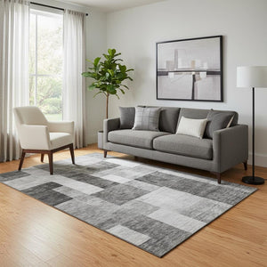 HomeRoots 5' X 8' Pewter Gray Geometric Area Rug - Washable, UV Protected, Stain-Resistant for High Traffic Homes 688239