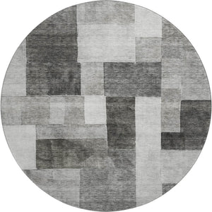 HomeRoots 8' Stylish Pewter Gray & Silver Geometric Round Rug - Washable, UV Protected, Perfect for Any Room! 688240