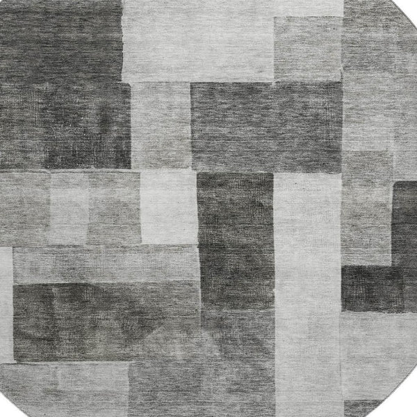 HomeRoots 8' Stylish Pewter Gray & Silver Geometric Round Rug - Washable, UV Protected, Perfect for Any Room! 688240