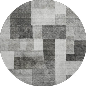 HomeRoots 8' Stylish Pewter Gray & Silver Geometric Round Rug - Washable, UV Protected, Perfect for Any Room! 688240