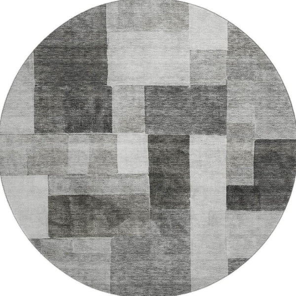 HomeRoots 8' Stylish Pewter Gray & Silver Geometric Round Rug - Washable, UV Protected, Perfect for Any Room! 688240