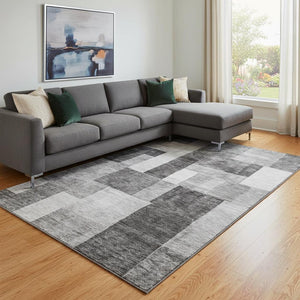 HomeRoots 8' X 10' Modern Pewter Gray & Silver Geometric Area Rug – Washable, UV-Protected, Durable Design 688241