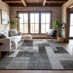 HomeRoots 9' X 12' Stylish Pewter Gray & Silver Geometric Area Rug - Washable, UV Protected & Durable Design 688242