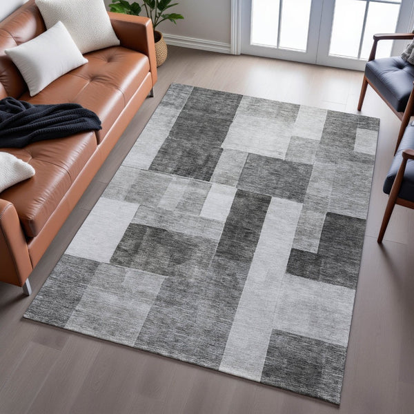 HomeRoots 9' X 12' Stylish Pewter Gray & Silver Geometric Area Rug - Washable, UV Protected & Durable Design 688242