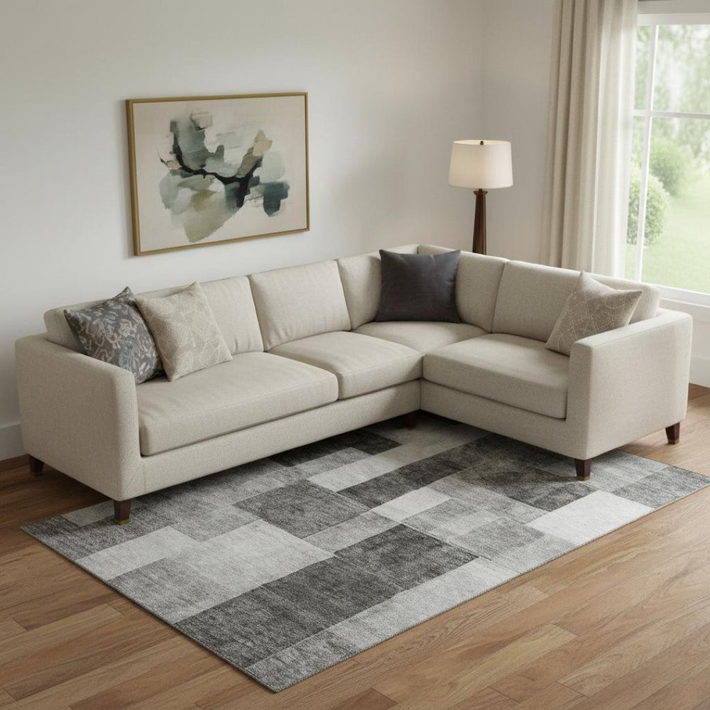 HomeRoots 10' X 14' Pewter Gray & Silver Geometric Area Rug - Washable, UV-Protected, Durable for Everyday Life 688243