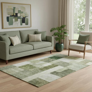 HomeRoots 5' X 8' Sage Beige & Gray Geometric Area Rug - Washable, UV Protected & Durable for Modern Living Spaces 688245