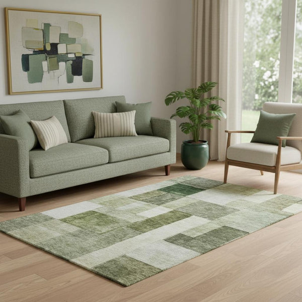 HomeRoots 5' X 8' Sage Beige & Gray Geometric Area Rug - Washable, UV Protected & Durable for Modern Living Spaces 688245
