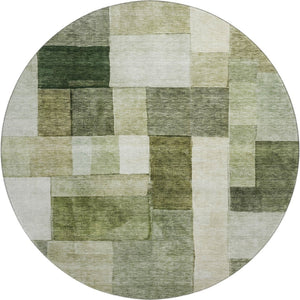 HomeRoots 8' Sage Beige and Gray Geometric Round Rug - Washable, UV-Protected, Durable, Family-Friendly Design 688246