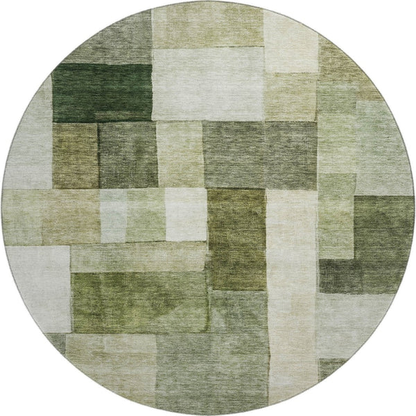 HomeRoots 8' Sage Beige and Gray Geometric Round Rug - Washable, UV-Protected, Durable, Family-Friendly Design 688246