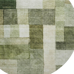 HomeRoots 8' Sage Beige and Gray Geometric Round Rug - Washable, UV-Protected, Durable, Family-Friendly Design 688246
