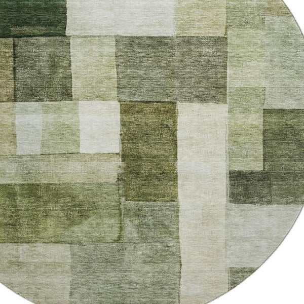 HomeRoots 8' Sage Beige and Gray Geometric Round Rug - Washable, UV-Protected, Durable, Family-Friendly Design 688246