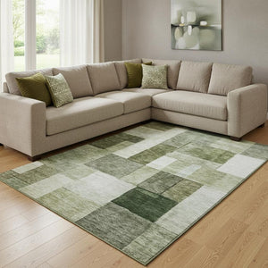 HomeRoots 8' X 10' Sage Beige & Gray Geometric Area Rug - Washable, Stain-Resistant, UV Protected, Durable Design 688247