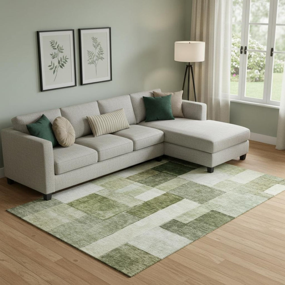 HomeRoots 9' X 12' Sage Beige & Gray Geometric Area Rug - Durable, Washable, UV-Protected for Modern Homes 688248
