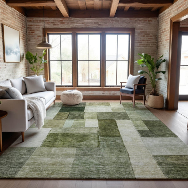 HomeRoots 9' X 12' Sage Beige & Gray Geometric Area Rug - Durable, Washable, UV-Protected for Modern Homes 688248