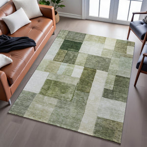 HomeRoots 9' X 12' Sage Beige & Gray Geometric Area Rug - Durable, Washable, UV-Protected for Modern Homes 688248