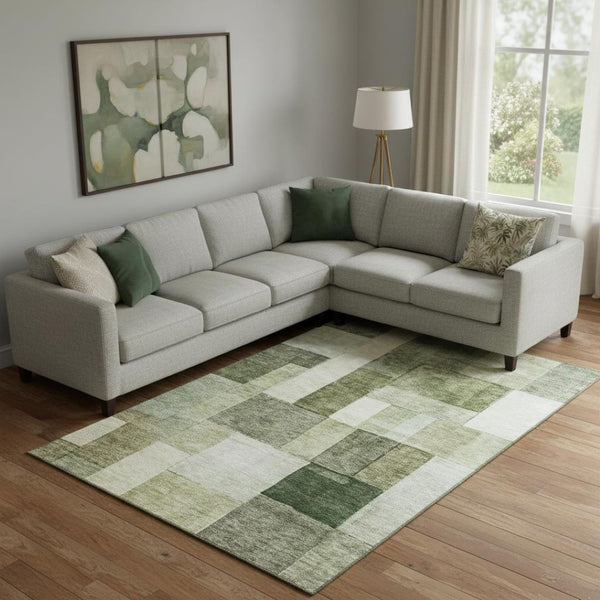 HomeRoots 10' x 14' Sage Beige & Gray Geometric Area Rug - Washable, Durable, UV Protected for Busy Homes 688249