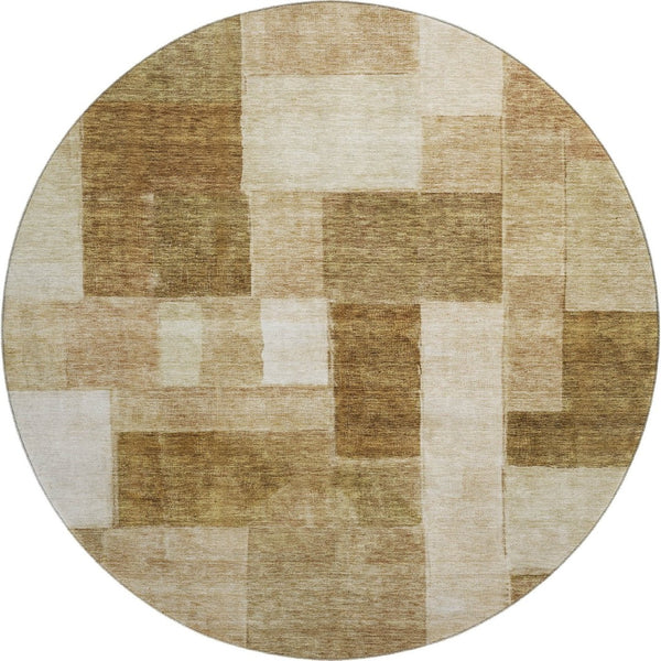 HomeRoots 8' Modern Geometric Washable Round Rug in Terra Cotta, Beige & Copper - Durable, UV Protected Style 688252