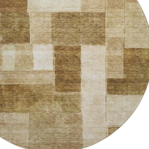 HomeRoots 8' Modern Geometric Washable Round Rug in Terra Cotta, Beige & Copper - Durable, UV Protected Style 688252