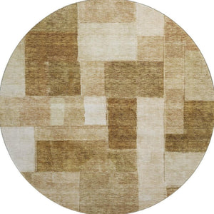HomeRoots 8' Modern Geometric Washable Round Rug in Terra Cotta, Beige & Copper - Durable, UV Protected Style 688252