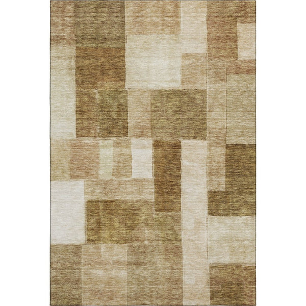 HomeRoots 9' X 12' Versatile Terra Cotta Beige & Copper Geometric Washable Area Rug with UV Protection 688254