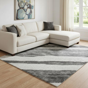 HomeRoots 8' X 10' Charcoal and Ivory Striped Washable Area Rug - Durable, UV-Protected, Easy Care for Homes! 688259