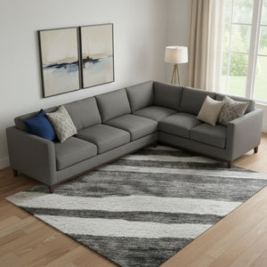 HomeRoots 9' X 12' Stylish Charcoal & Ivory Striped Washable Area Rug with UV Protection for High Traffic Areas 688260