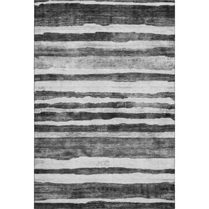 HomeRoots 9' X 12' Stylish Charcoal & Ivory Striped Washable Area Rug with UV Protection for High Traffic Areas 688260