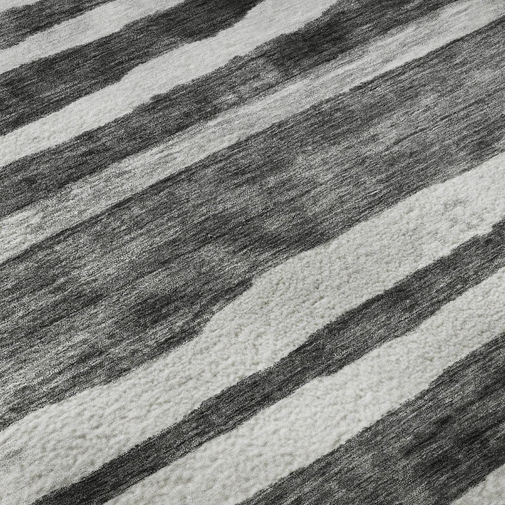 HomeRoots 9' X 12' Stylish Charcoal & Ivory Striped Washable Area Rug with UV Protection for High Traffic Areas 688260