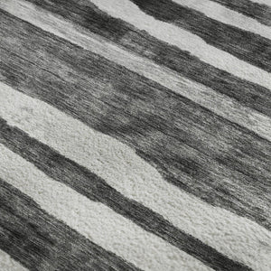 HomeRoots 9' X 12' Stylish Charcoal & Ivory Striped Washable Area Rug with UV Protection for High Traffic Areas 688260