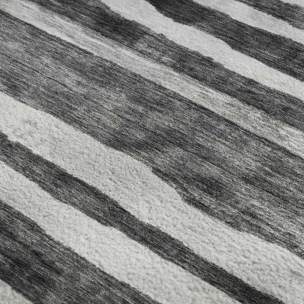 HomeRoots 9' X 12' Stylish Charcoal & Ivory Striped Washable Area Rug with UV Protection for High Traffic Areas 688260
