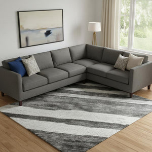 HomeRoots 10' X 14' Charcoal & Ivory Striped Washable Area Rug – Durable, UV-Protected, Ideal for High-Traffic Spaces 688261