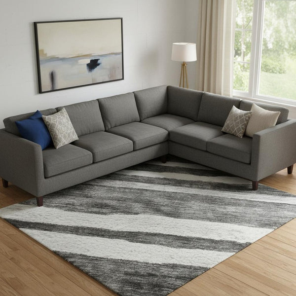 HomeRoots 10' X 14' Charcoal & Ivory Striped Washable Area Rug – Durable, UV-Protected, Ideal for High-Traffic Spaces 688261