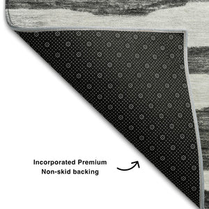 HomeRoots 10' X 14' Charcoal & Ivory Striped Washable Area Rug – Durable, UV-Protected, Ideal for High-Traffic Spaces 688261