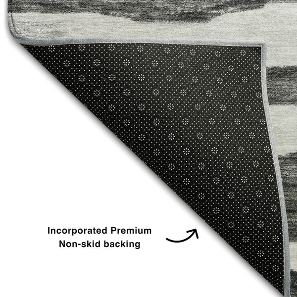 HomeRoots 10' X 14' Charcoal & Ivory Striped Washable Area Rug – Durable, UV-Protected, Ideal for High-Traffic Spaces 688261