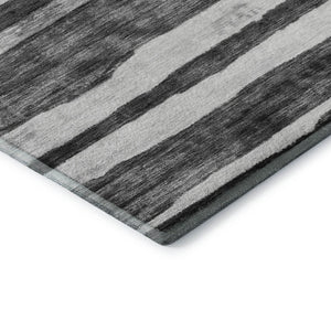 HomeRoots 10' X 14' Charcoal & Ivory Striped Washable Area Rug – Durable, UV-Protected, Ideal for High-Traffic Spaces 688261