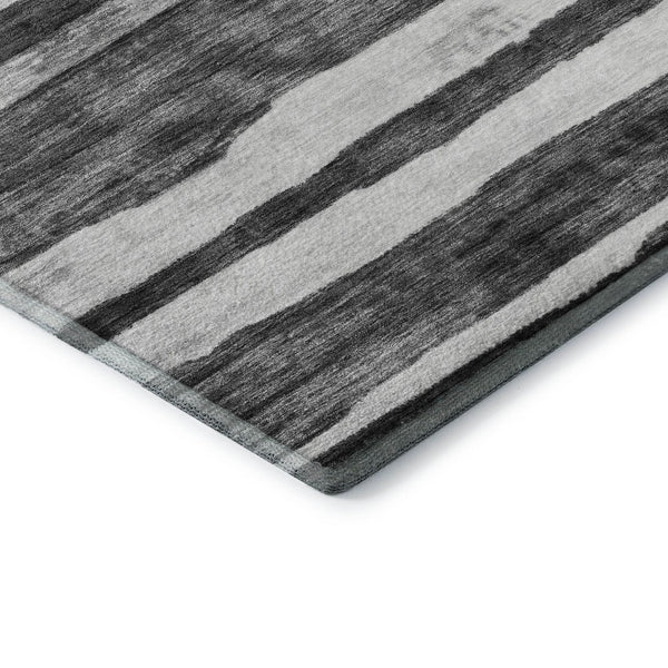 HomeRoots 10' X 14' Charcoal & Ivory Striped Washable Area Rug – Durable, UV-Protected, Ideal for High-Traffic Spaces 688261